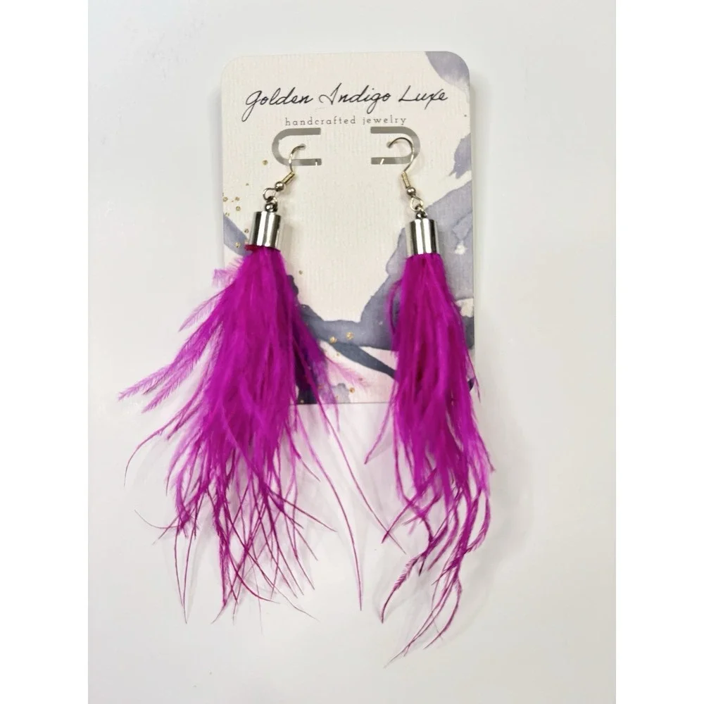 NEW Handcrafted Pink Feather Earrings - Picture 2 of 2